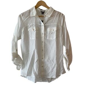 Eddie Bauer 2 Pocket Roll Sleeve White Shirt Size M NWT